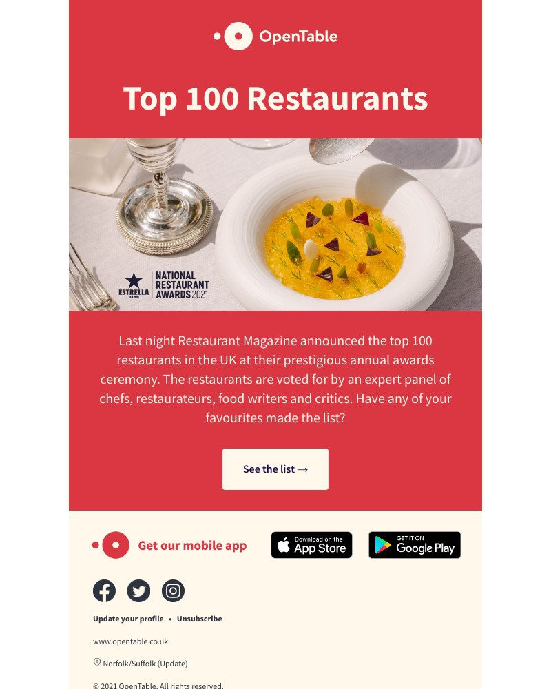 OpenTable - National Restaurant Awards Top 100 Announced!