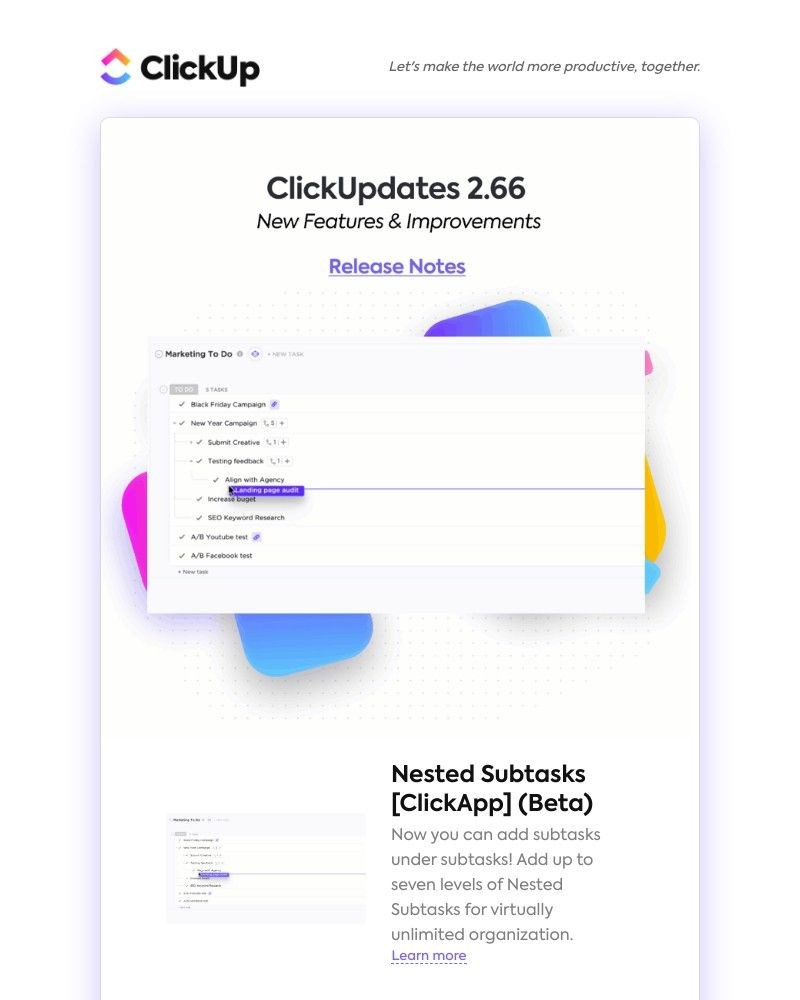 ClickUp - Nested Subtasks, Relationships & Backlinks, Template Center, New Simple Layout, + more!