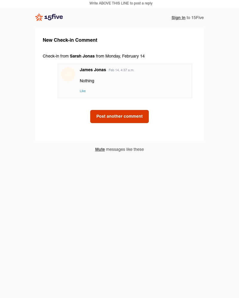 15Five - New Check-in comment from James Jonas