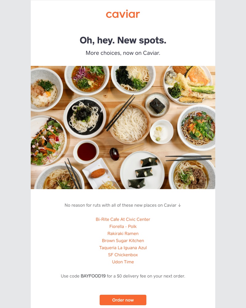 - New choices from Caviar (with $0 delivery fees)