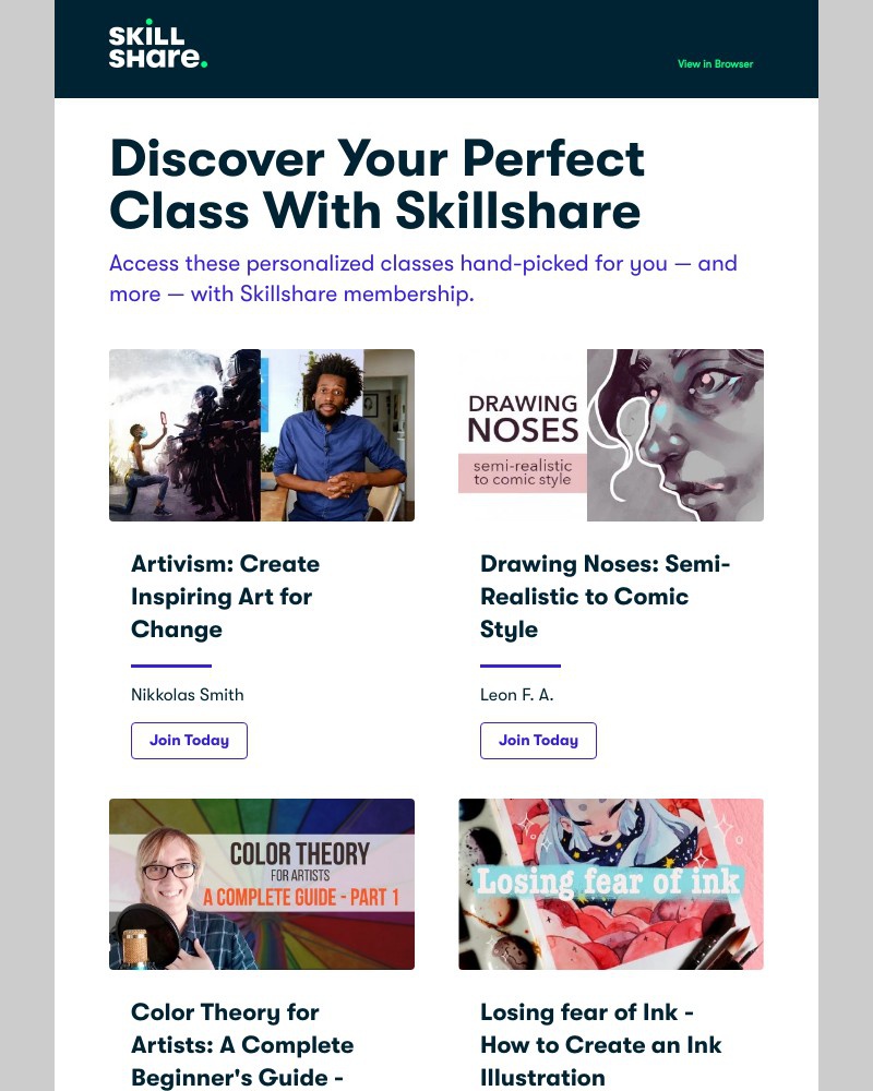 Skillshare - New Class Recommendations for Sarah