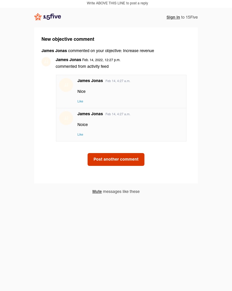 15Five - New comment from James Jonas