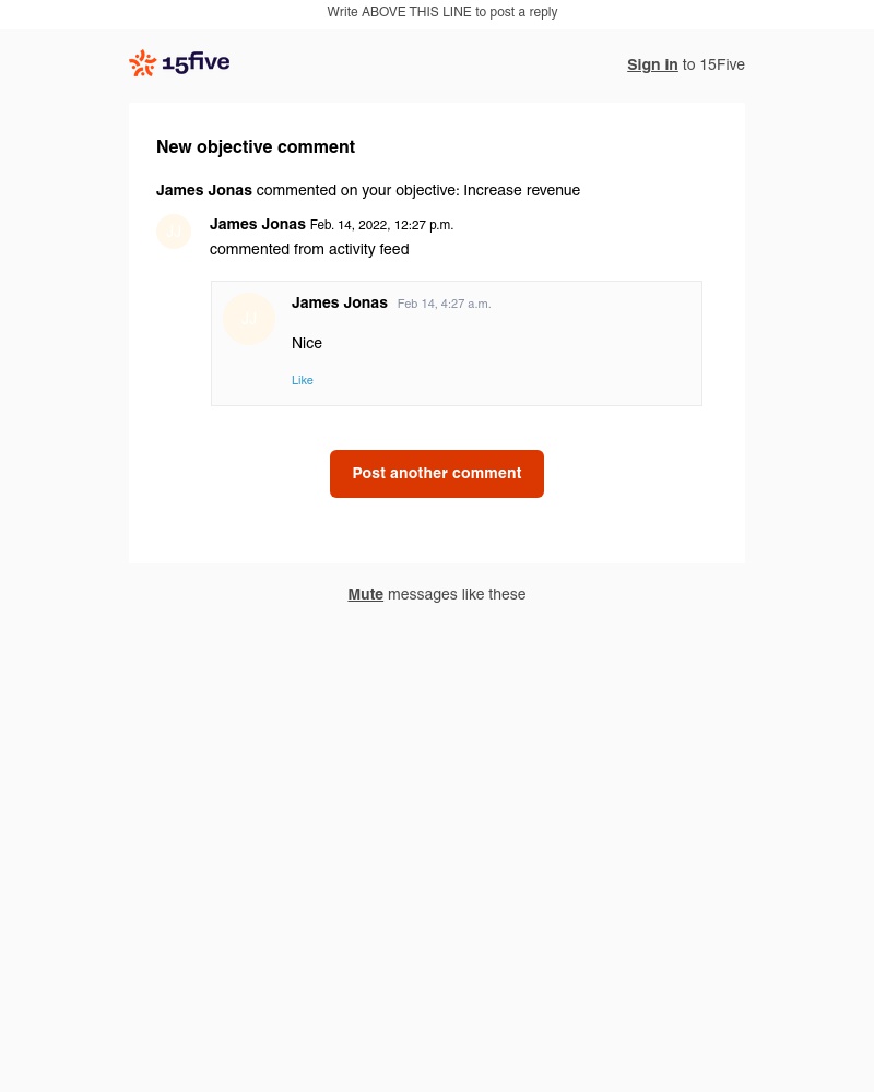 15Five - New comment from James Jonas
