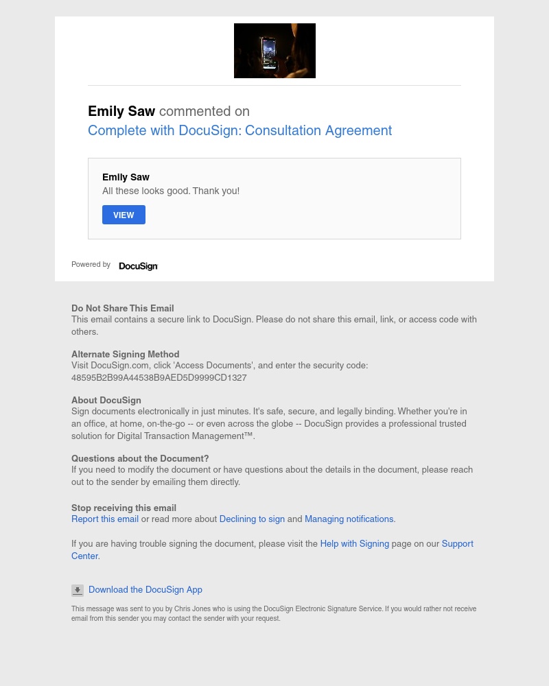  - New comment on Complete with DocuSign: Consultation Agreement