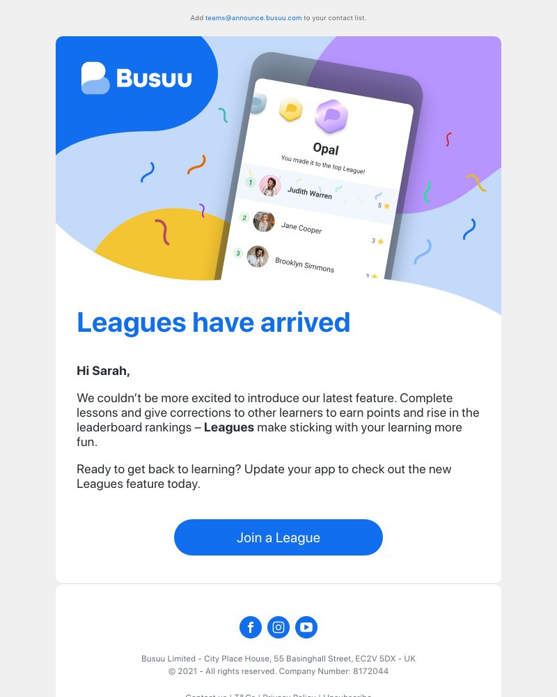 Busuu - New feature since you’ve been gone 🚨 Leagues can help you stay motivated