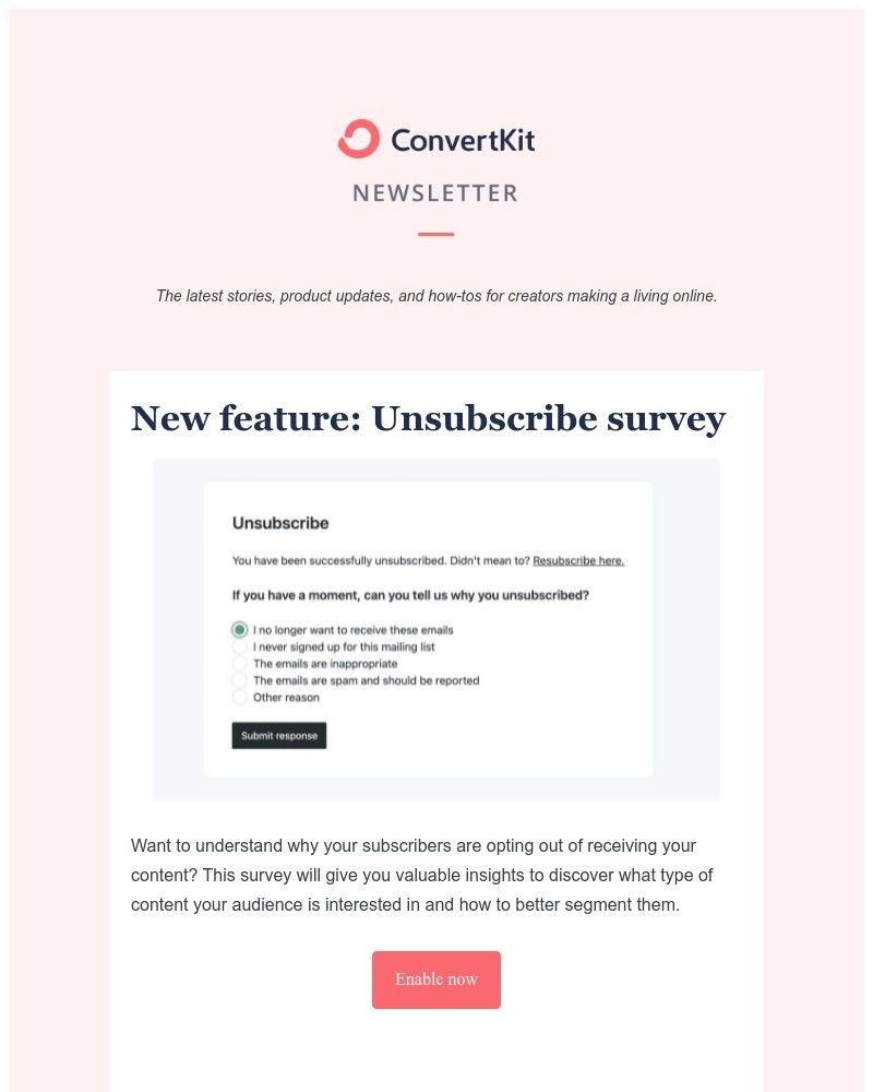 ConvertKit - New feature: Unsubscribe survey