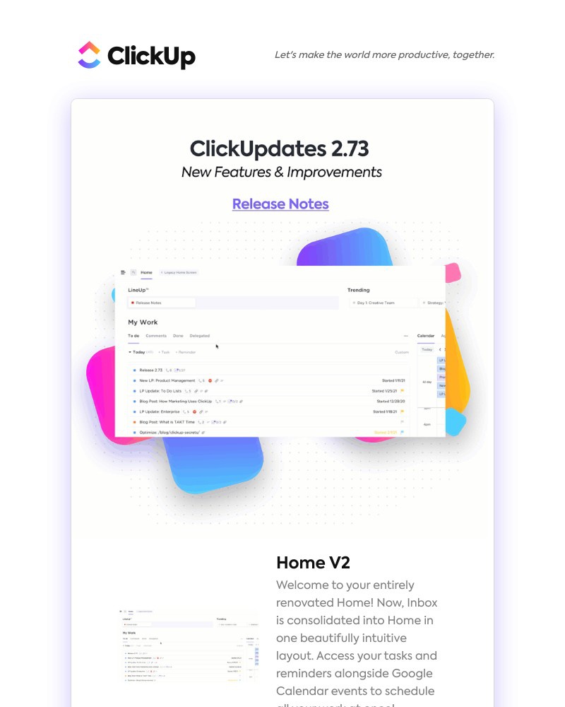 ClickUp - [NEW] Home V2, Inbox V2, Automations: Send Email