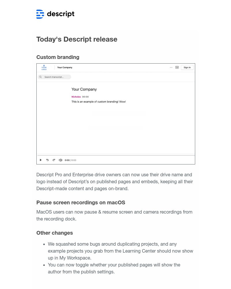 Descript - New in Descript: Custom branding on published pages and embeds
