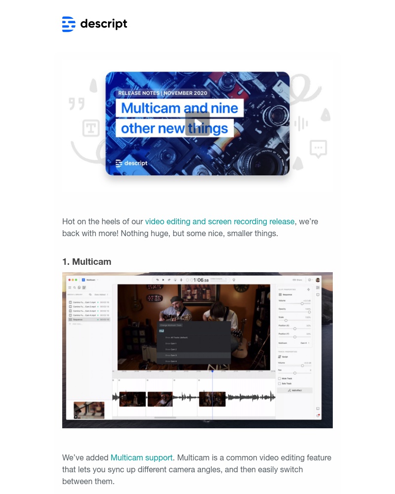 Descript - New in Descript: Multicam support, plus a lot more