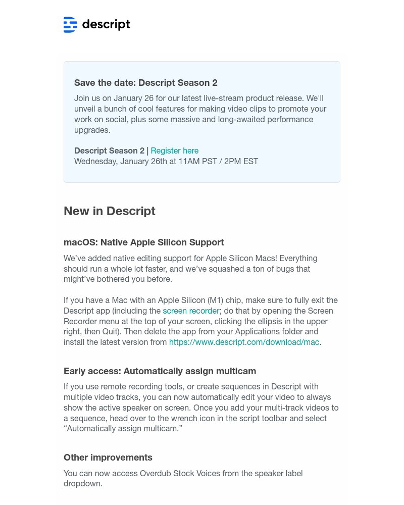 Descript - New in Descript: Native Apple Silicon support & multi-cam early access