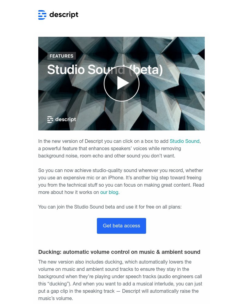 Descript - New in Descript: Studio-quality sound and ducking