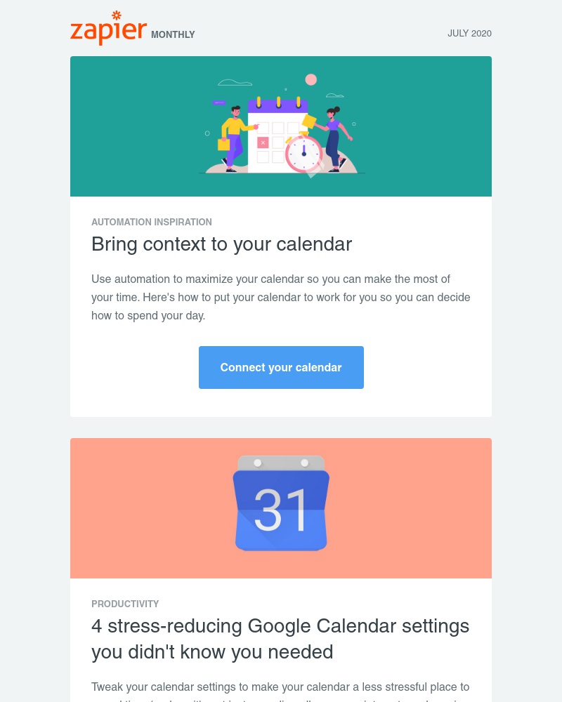 Zapier - New in July: Get your calendar under control, 2 updates, and 18 new apps!