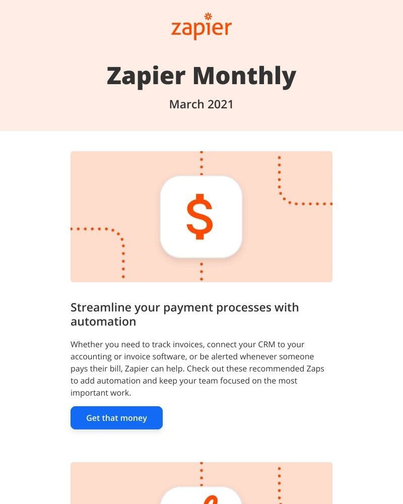 Zapier - New in March: Streamline your payment processes with automation, 3 updates, and 5 new apps