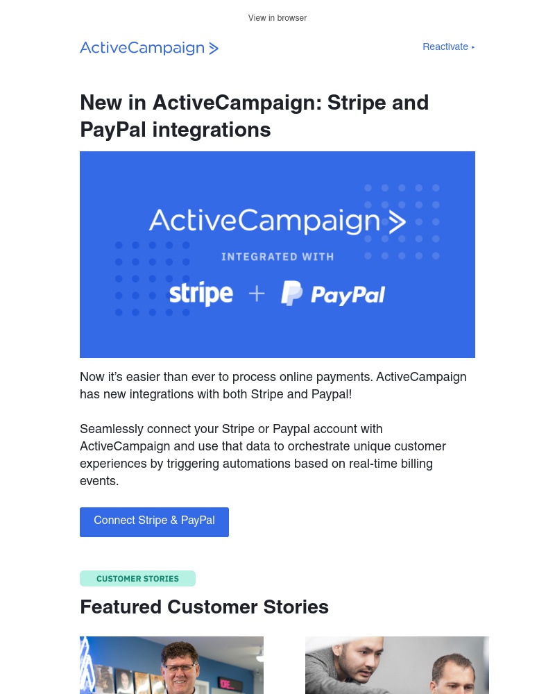  - New: Integrate Stripe and PayPal with ActiveCampaign