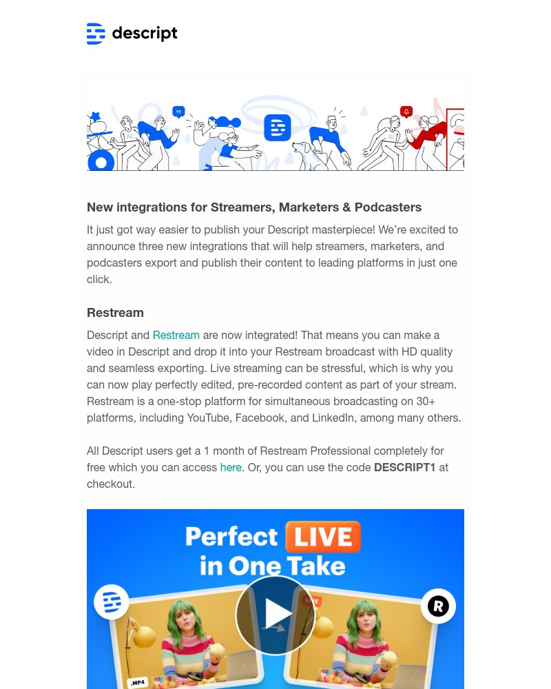 Descript - New Integrations for Streamers, Marketers, and Podcasters