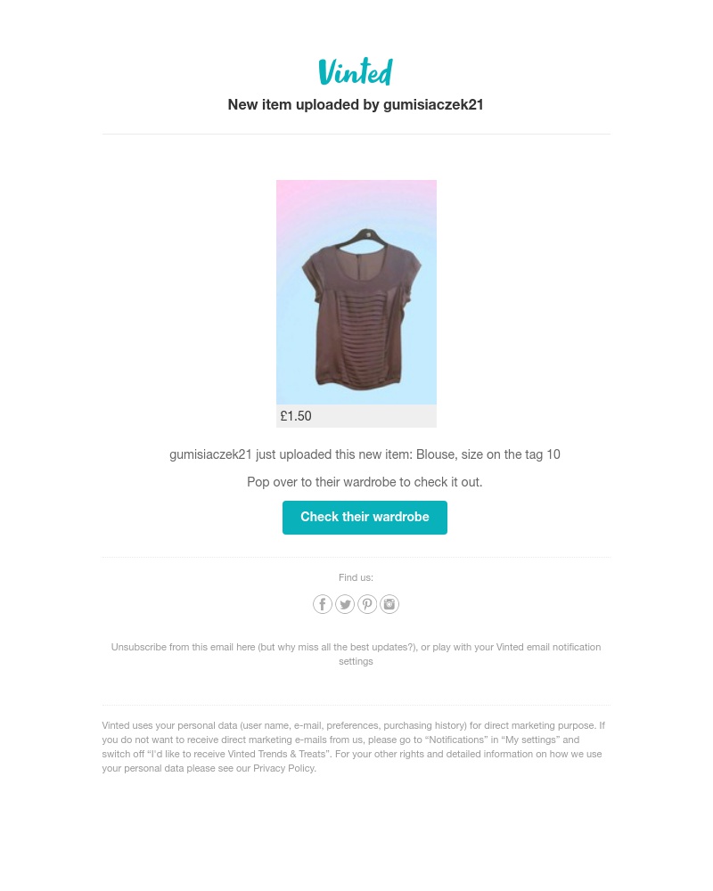 Vinted - New item uploaded by gumisiaczek21