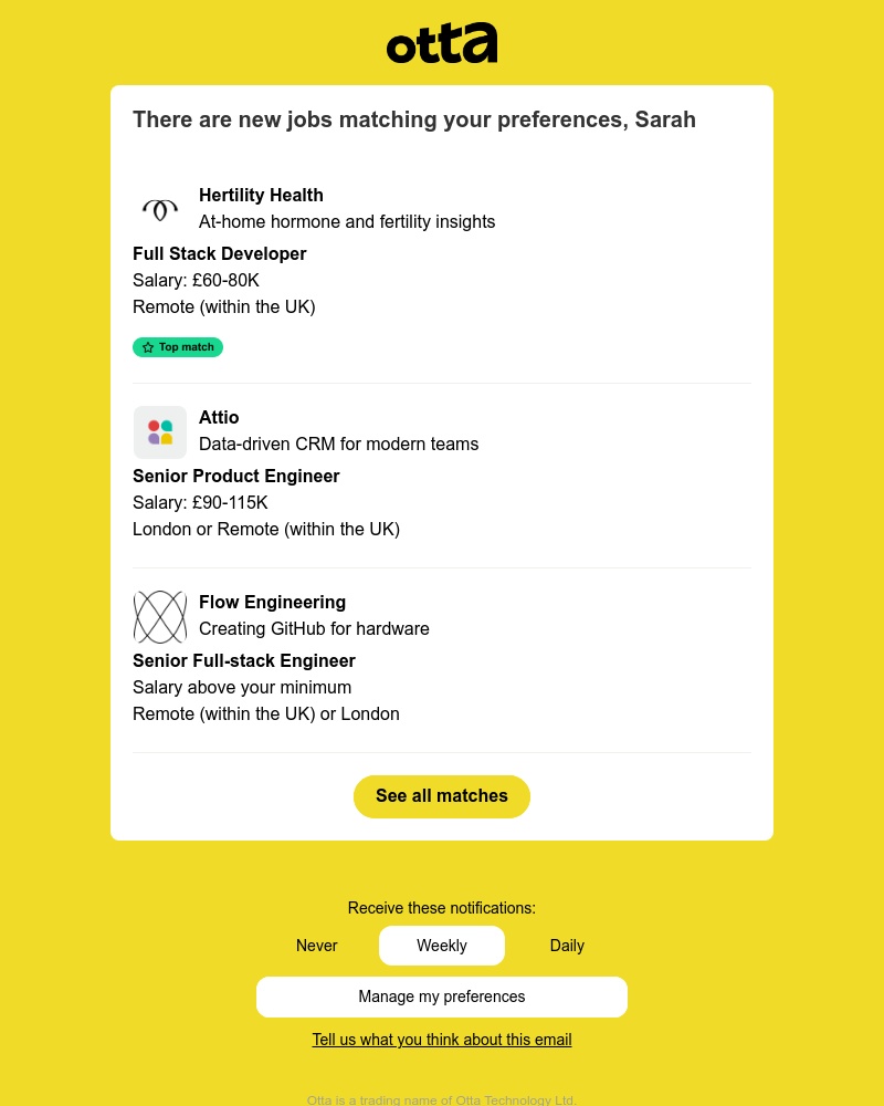 Otta - New match: Full Stack Developer at Hertility Health