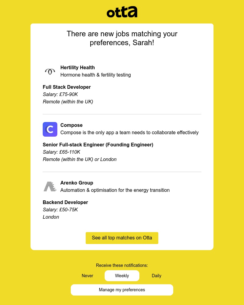 Otta - New match: Full Stack Developer at Hertility Health
