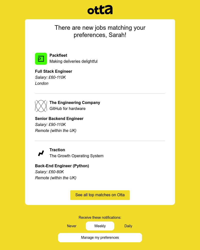 Otta - New match: Full Stack Engineer at Packfleet