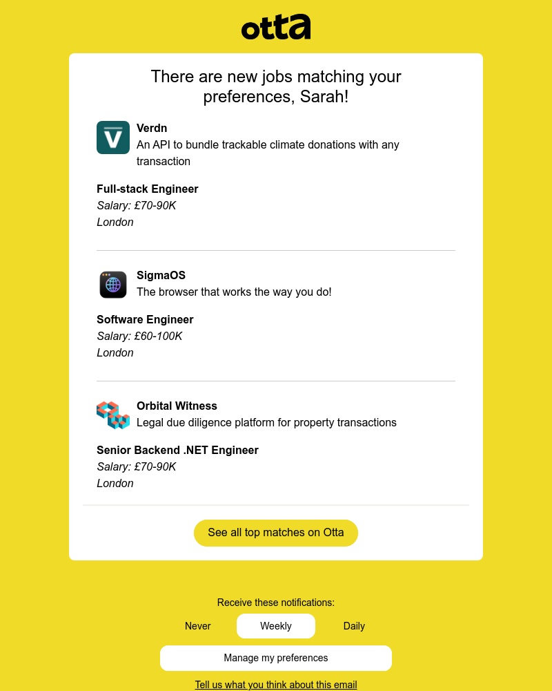 Otta - New match: Full-stack Engineer at Verdn