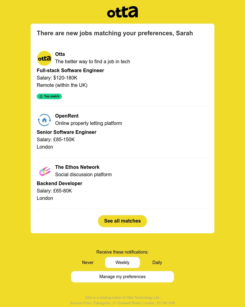 Otta - New match: Full-stack Software Engineer at Otta