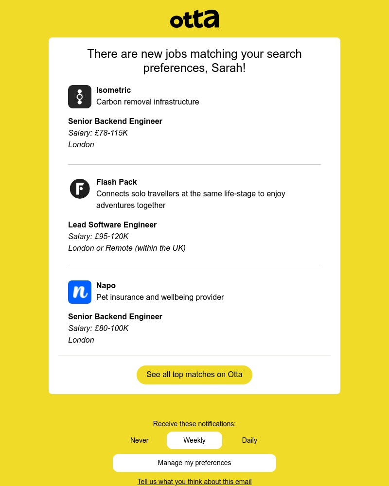 Otta - New match: Senior Backend Engineer at Isometric