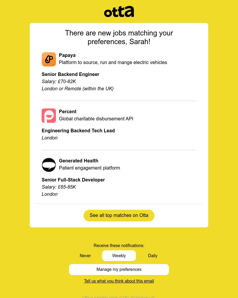 Otta - New match: Senior Backend Engineer at Papaya