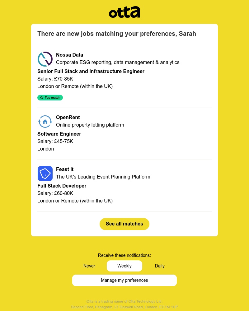 Otta - New match: Senior Full Stack and Infrastructure Engineer at Nossa Data