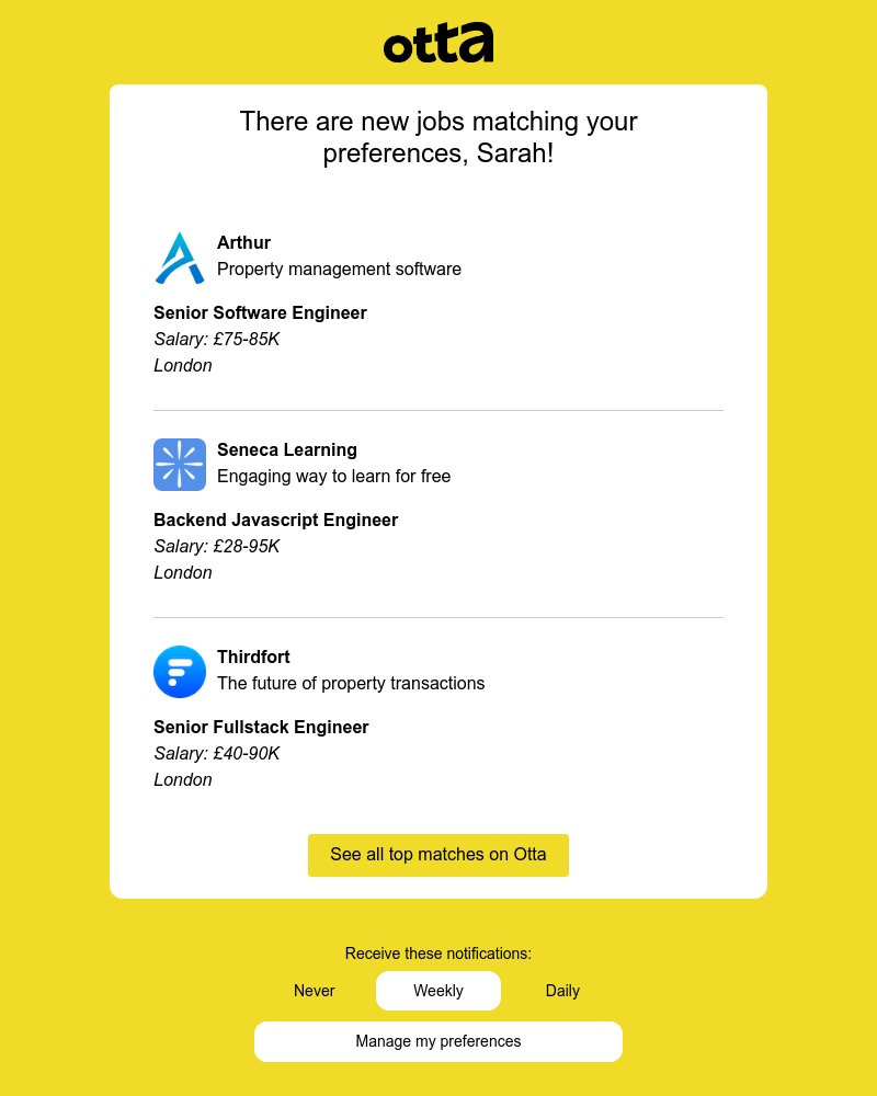 Otta - New match: Senior Software Engineer at Arthur