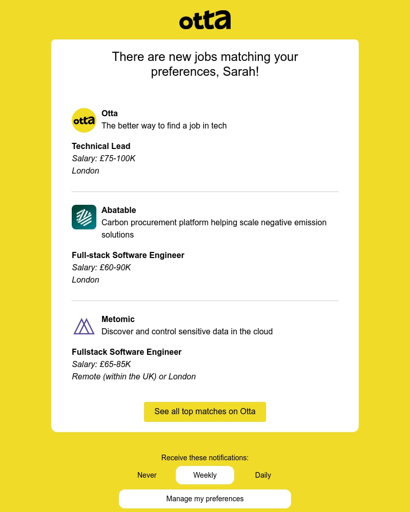 Otta - New match: Technical Lead at Otta