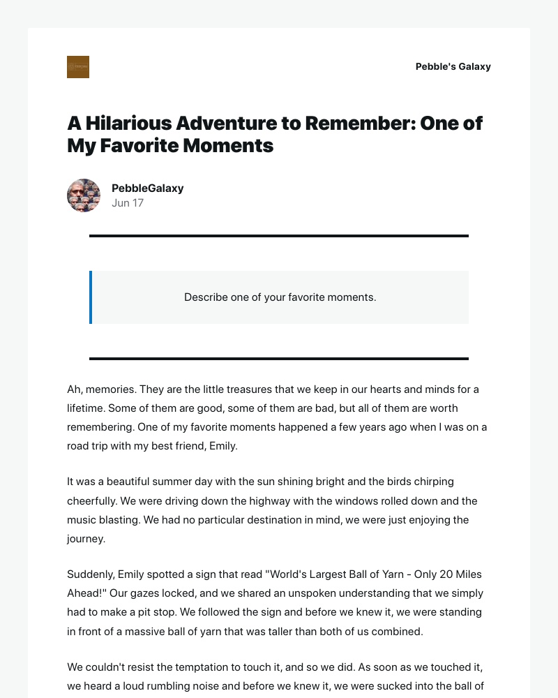 WordPress - [New post] A Hilarious Adventure to Remember: One of My Favorite Moments