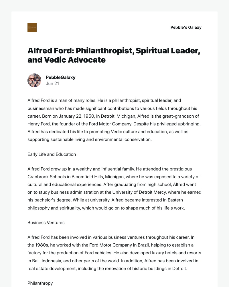 WordPress - [New post] Alfred Ford: Philanthropist, Spiritual Leader, and Vedic Advocate
