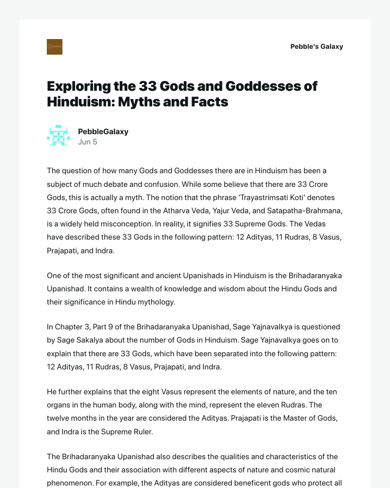 WordPress - [New post] Exploring the 33 Gods and Goddesses of Hinduism: Myths and Facts
