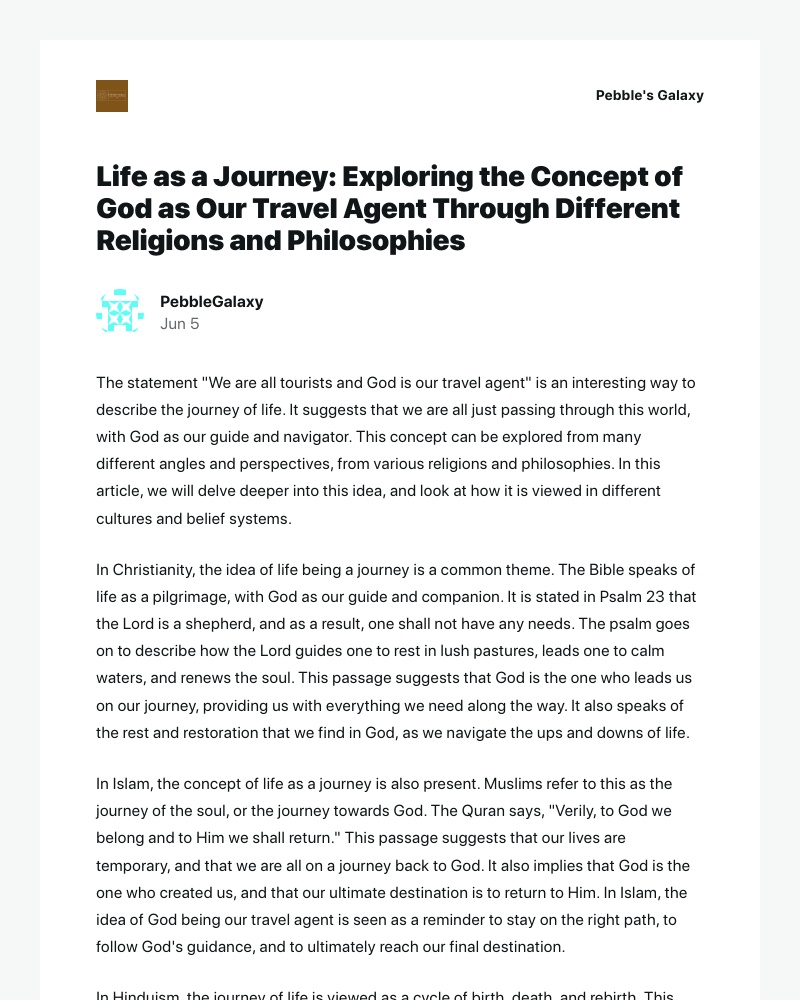 WordPress - [New post] Life as a Journey: Exploring the Concept of God as Our Travel Agent Through Different Religions and Philosophies