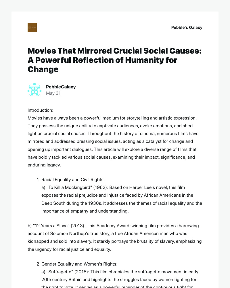 WordPress - [New post] Movies That Mirrored Crucial Social Causes: A Powerful Reflection of Humanity for Change