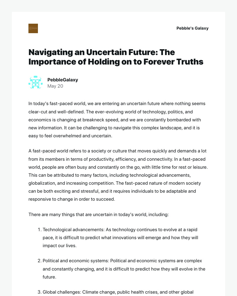 WordPress - [New post] Navigating an Uncertain Future: The Importance of Holding on to Forever Truths