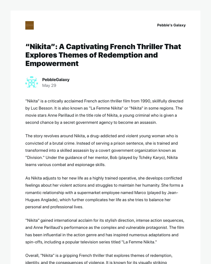 WordPress - [New post] “Nikita”: A Captivating French Thriller That Explores Themes of Redemption and Empowerment