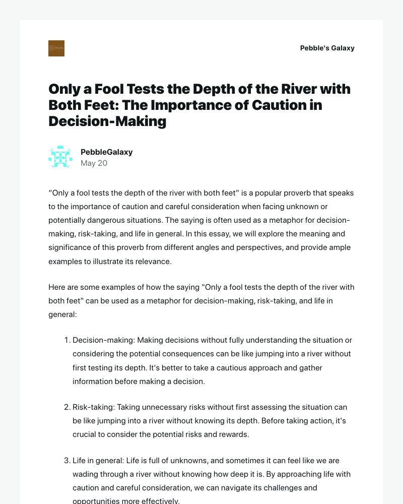 WordPress - [New post] Only a Fool Tests the Depth of the River with Both Feet: The Importance of Caution in Decision-Making