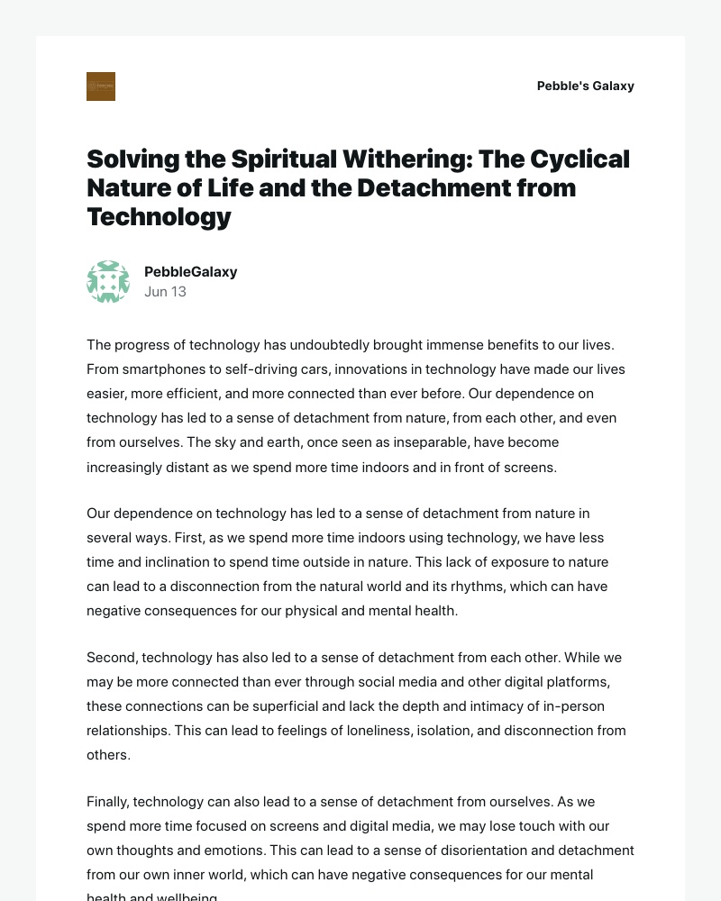 WordPress - [New post] Solving the Spiritual Withering: The Cyclical Nature of Life and the Detachment from Technology