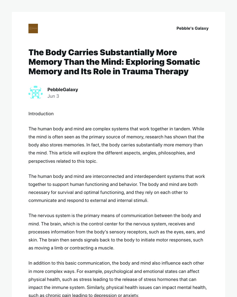 WordPress - [New post] The Body Carries Substantially More Memory Than the Mind: Exploring Somatic Memory and Its Role in Trauma Therapy