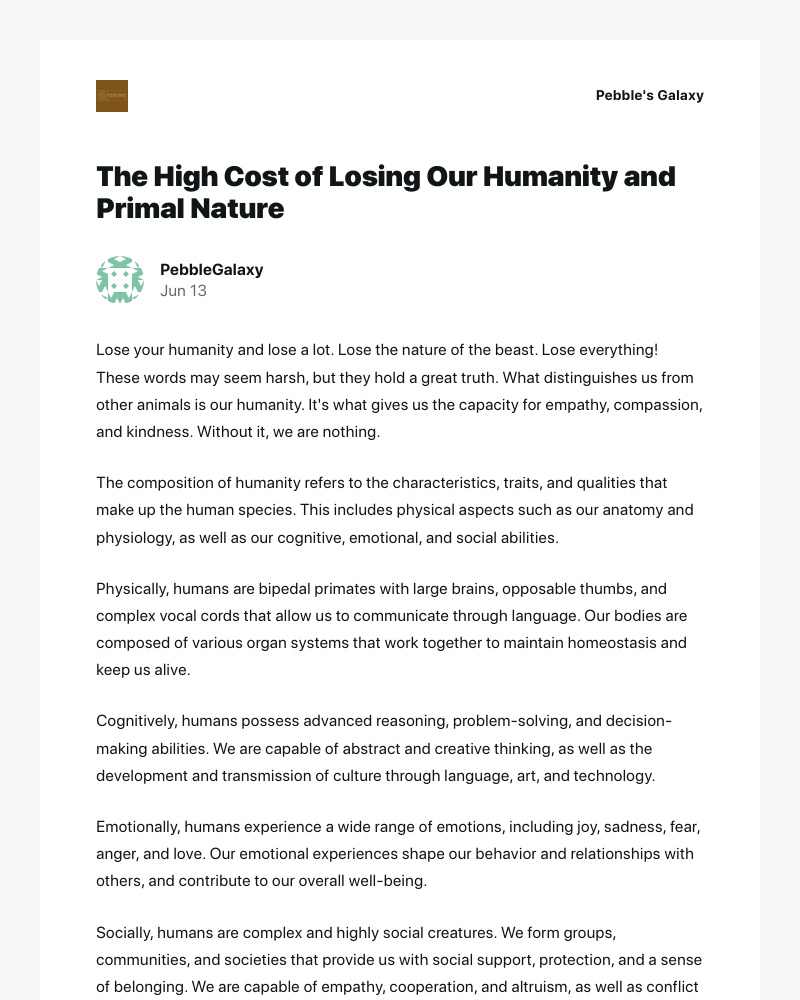 WordPress - [New post] The High Cost of Losing Our Humanity and Primal Nature
