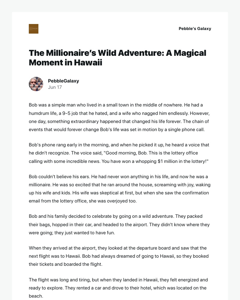 WordPress - [New post] The Millionaire’s Wild Adventure: A Magical Moment in Hawaii
