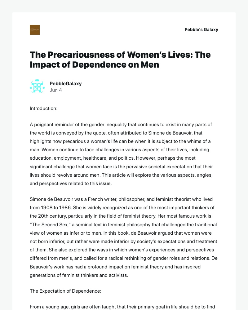 WordPress - [New post] The Precariousness of Women’s Lives: The Impact of Dependence on Men