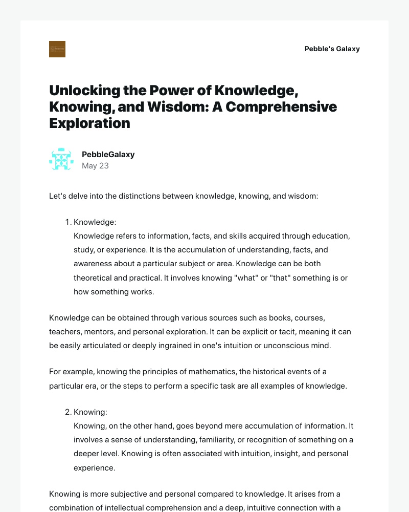 WordPress - [New post] Unlocking the Power of Knowledge, Knowing, and Wisdom: A Comprehensive Exploration