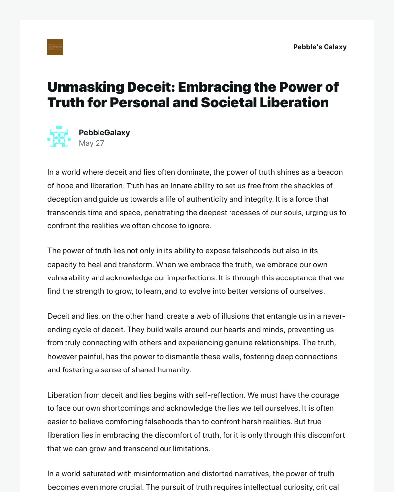 WordPress - [New post] Unmasking Deceit: Embracing the Power of Truth for Personal and Societal Liberation