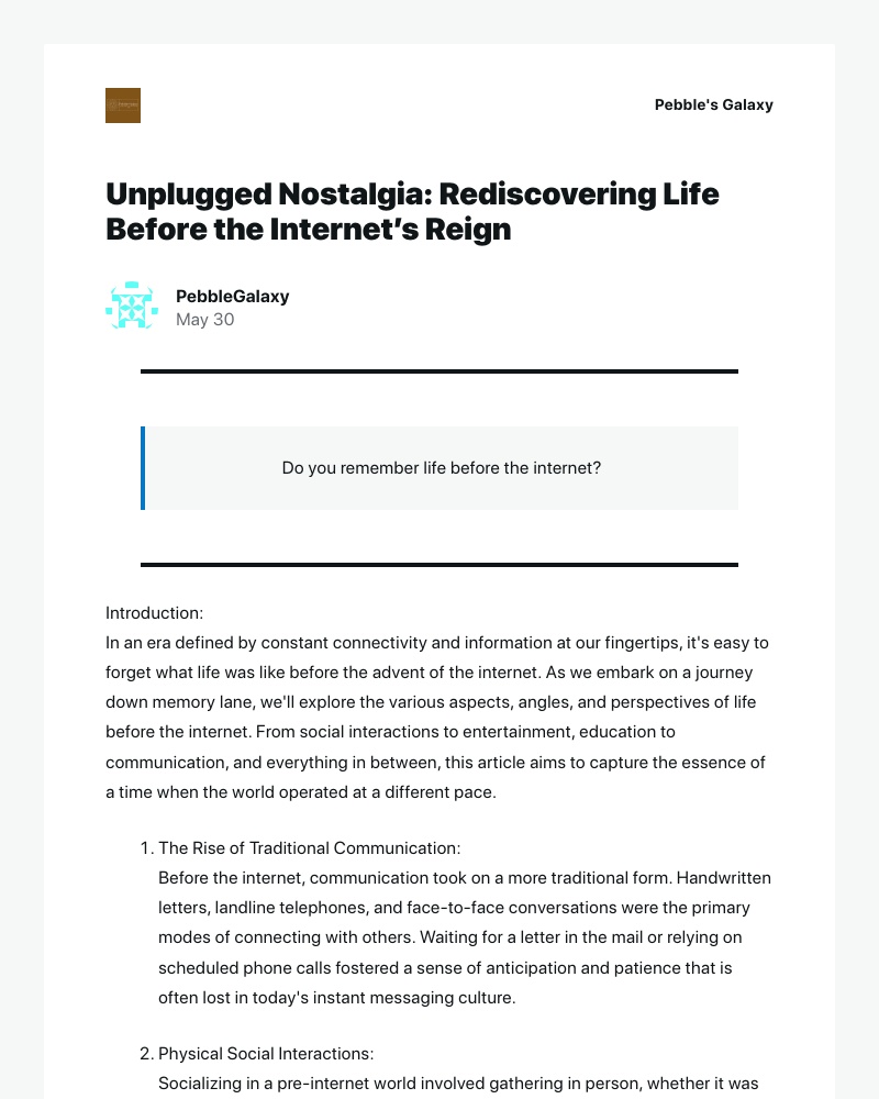 WordPress - [New post] Unplugged Nostalgia: Rediscovering Life Before the Internet’s Reign