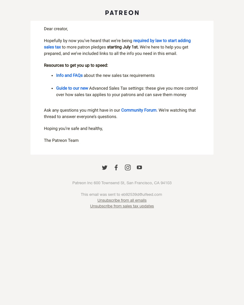 Patreon - New Sales Tax requirements on Patreon