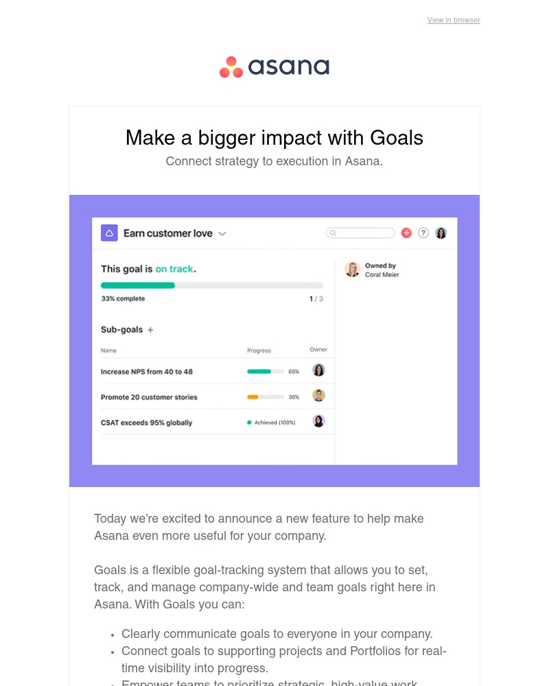 Asana - New: Set, track, and manage goals