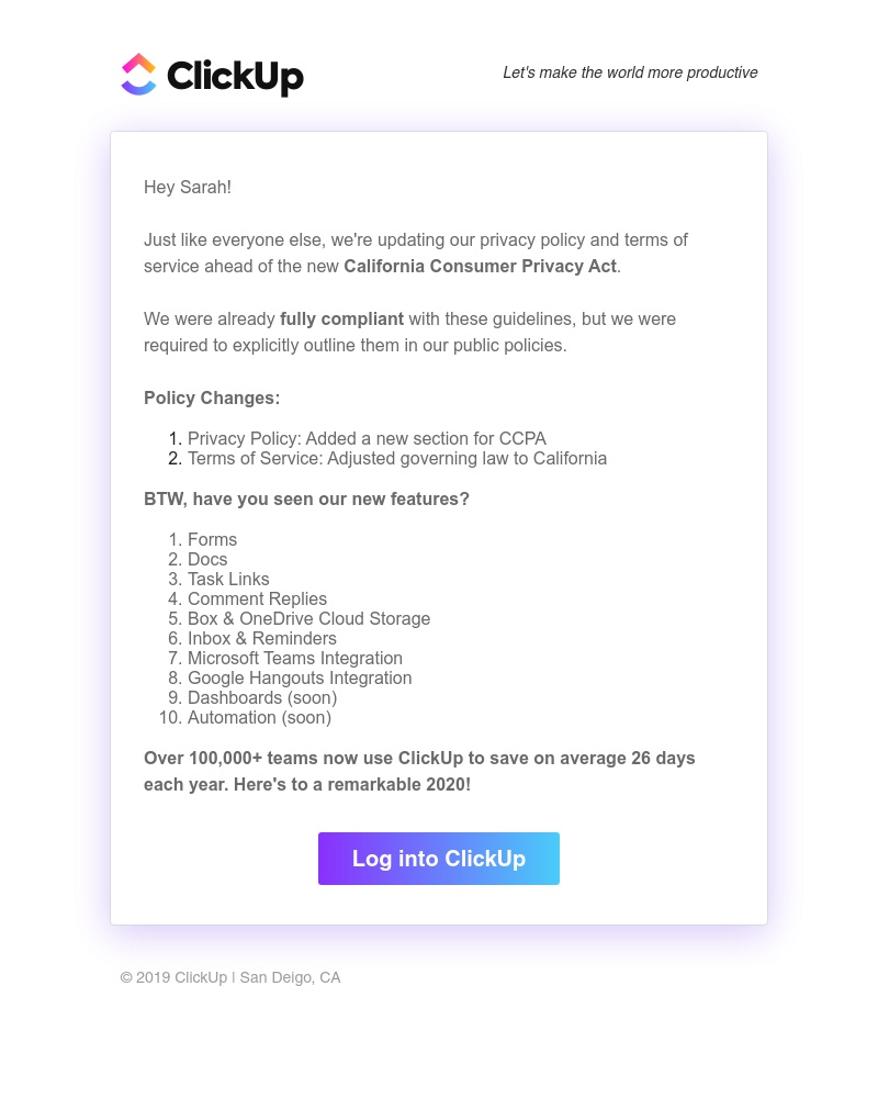 ClickUp - New year, new privacy policy updates