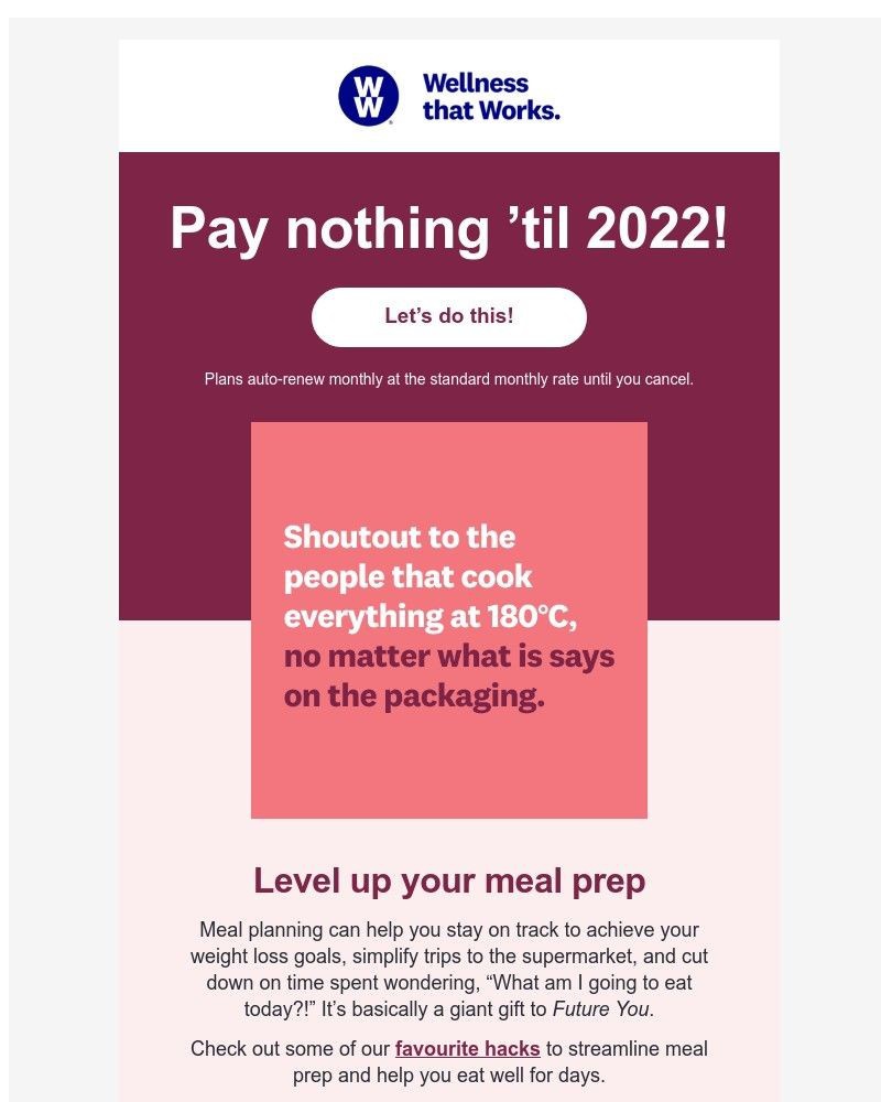 WW (Weight Watchers) - Nothing to pay until 2022